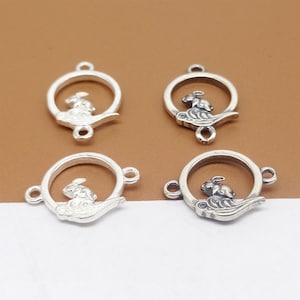 6 sterlingzilveren bedel met konijnensluiting 2-zijdig, 925 zilveren paashaas bedel, cirkelbedel, konijn bedel verbinding voor armband ketting