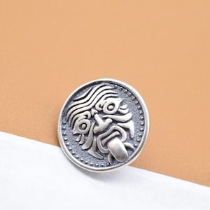 4 Sterling Silver Zashi Lhamo Button Beads, 925 Silver Fortune Button, Tibet Buddhist Bead, Prayer Button, Bracelet Bead, Necklace Bead