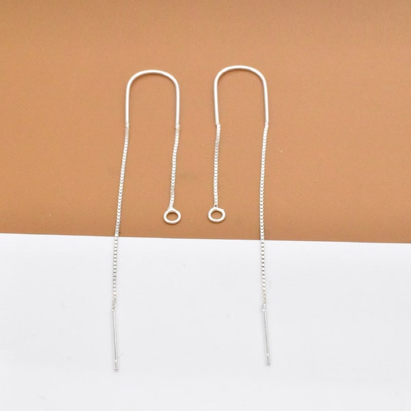 4 Pairs Sterling Silver U Earring Threaders with Closed Jump Ring, 925 Silver Ear Thread, Box Chain Earring Threader, Earring Components