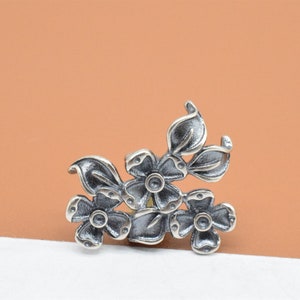 4 Sterling Silver Flower Button Clasps, 925 Silver Dogwood Blossom Button, Four Petals Flower Button, Floral Cloth Button, Bracelet Button