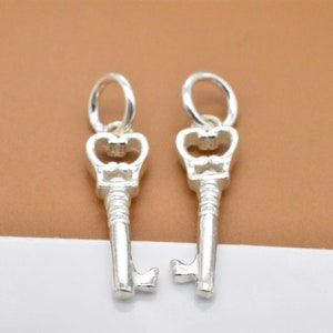 6 Sterling Silver Key Charm, 925 Silver Key Charm, Shiny Key Charm, Small Key, Key Jewelry Making, Bracelet charm, Necklace Charm