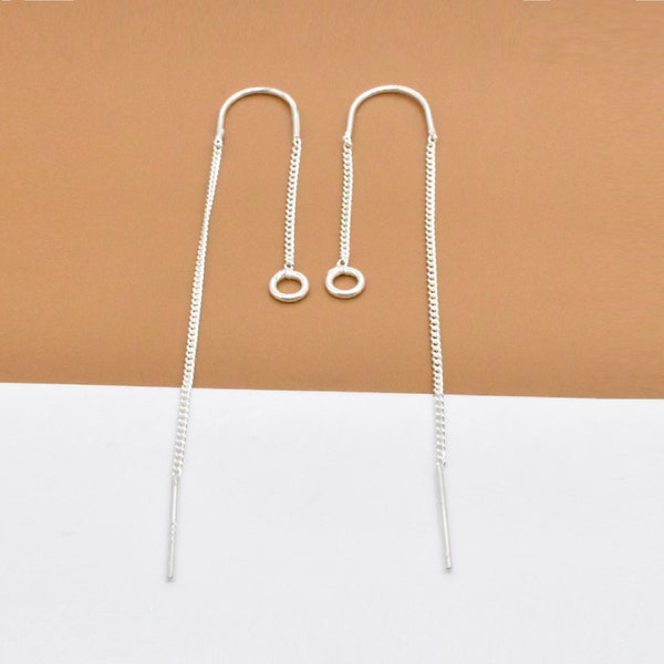 4prs Sterling Silver U Earring Threader w/ Open Jump Ring, 925 Silver Ear Thread, Curb Chain Ear Threader, Earring Thread, Earring Component