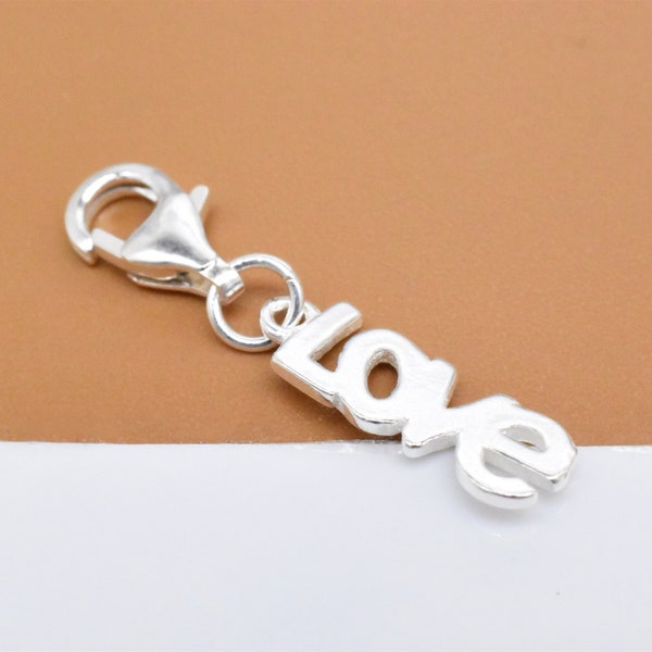 Sterling Silver Love Clip On Charm, 925 Silver Love Word Clip Charm, Love Charm with Clip On Lobster Clasp, Love Clip Charm, Necklace Charm