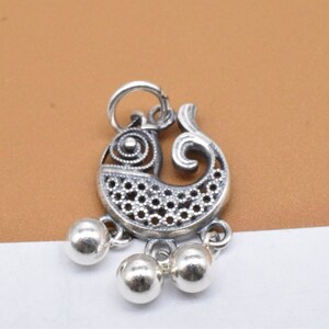 2 Sterling Silver Fish Charm with Ball Drops, 925 Silver Small Fish Pendant, Oxidized Fish Charm, Sea Charm, Bracelet Charm, Necklace Charm