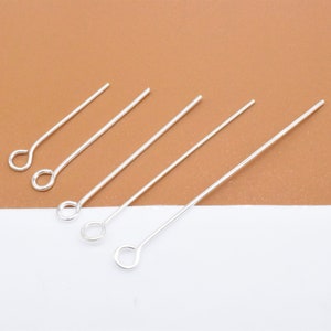 50 Sterling Silver Eye Pins, 925 Silver Eyepins, Sterling Silver Loop Pins, Wire 0.5mm 0.6mm 0.7mm, Length 13mm to 50mm