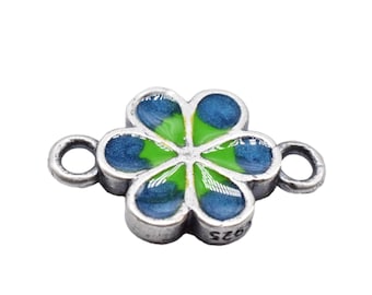 Sterling Silver Daisy Flower Charm Enameled 2-Sided, 925 Silver Flower Connector Charm, Daisy Connector, Bracelet Charm, Necklace Charm