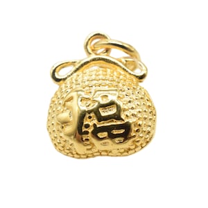 14K Gold Vermeil Style Good Fortune Charm, Sterling Silver Good Luck Charm w/ Heavy 14K Gold Plated, Lucky Charm, Chinese Character Charm