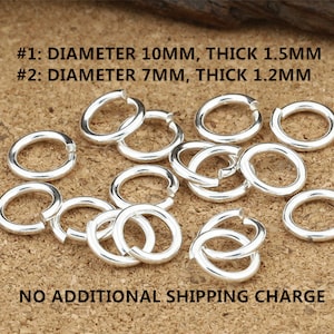 Sterling Silver Open Jump Ring 7mm 8mm 10mm, 925 Silver Open Jump Ring, Jewelry Finding, Wire Thickness 1.2mm(16 gauge) 1.5mm(15 gauge)