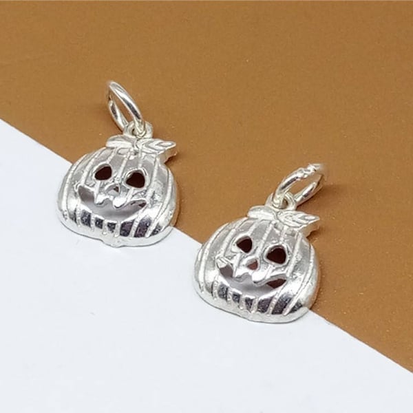 5 Sterling Silver Spooky Pumpkin Charms, 925 Silver Halloween Charms, Bracelet Necklace Earring Charms