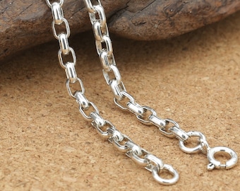 Sterling Silver Square Cable Chain, Sterling Square Rolo Chain, Belcher Chain, 925 Silver Rolo Necklace 3mm 18 20 22 24 26 28 30 32 Inch