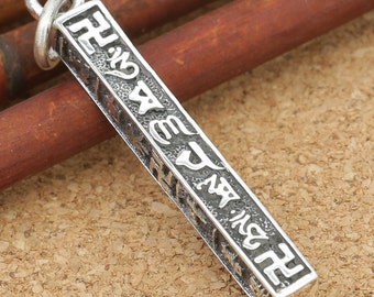 Sterlingzilveren OM-vierkante bedel, om mani padme hum-hanger, 925 zilveren OM-hanger, Tibetaanse mantra-hanger, Srivatsa-hanger