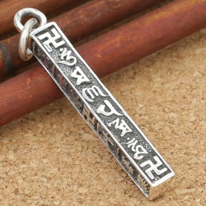Sterling Silver OM Square Charm, Om mani padme hum Pendant, 925 Silver Om Pendant, Tibetan Mantra Pendant, Srivatsa Pendant