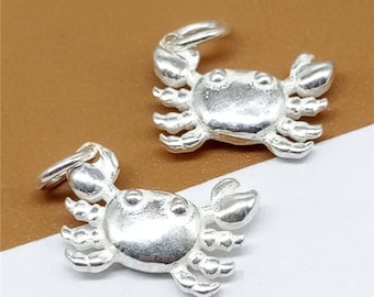 Sterling Silber Krabbe Charm 2-seitig , 925 Silber Krabbe Charm, See Charm, Ozean Charm, Ketten Charm, Armband Charm, 1 Stück
