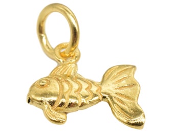 2pcs 18K Gold Vermeil Style Fish Bone Charms 925 Sterling Silver Fish Bone Charm with Heavy 18K Gold Plated Cat Charm Fish Necklace Charm