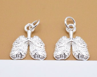 Dije de pulmón de plata de ley, dije anatómico de pulmón de plata 925, dije brillante de pulmón humano, dije de salud, dije para collar, dije para pulsera