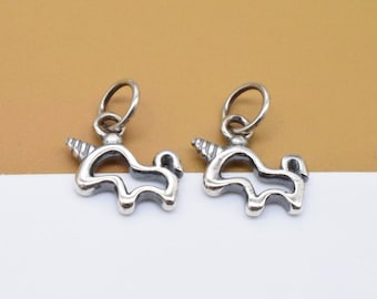 6 Sterling Silver Unicorn Charms 2-Sided, 925 Silver Horse Small Pendant, Animal Charm, Bracelet Charm, Necklace Charm, Earring Charm