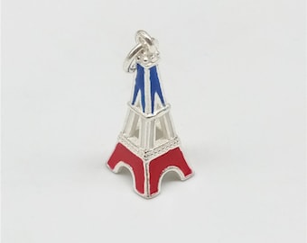 2 Sterling Silver Eiffel Tower Charms with Enameled, 925 Silver Enamel Eiffel Tower Charms for Bracelet Necklace