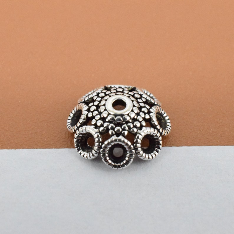10 Sterling Silver Floral Bead Caps, 925 Silver Flower Bead Cap, Leaf Bead Cap, Daisy Bead Cap, Blossom Cap, Bead Spacer, Spacer Bead Cap #5(10 pieces)