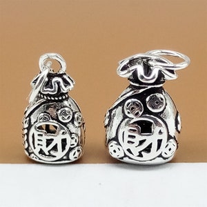 2 Sterling Silver Money Bag Charm 3D, 925 Silver Fortune Bag Charm, Coin Bag Charm, Pocket Bag Pendant, Money Bag Pendant for Necklace