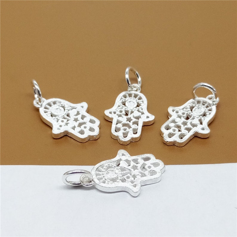 2 Sterling Silver Hamsa Hand Charms 925 Silver Hamasa Charms 2-Sided