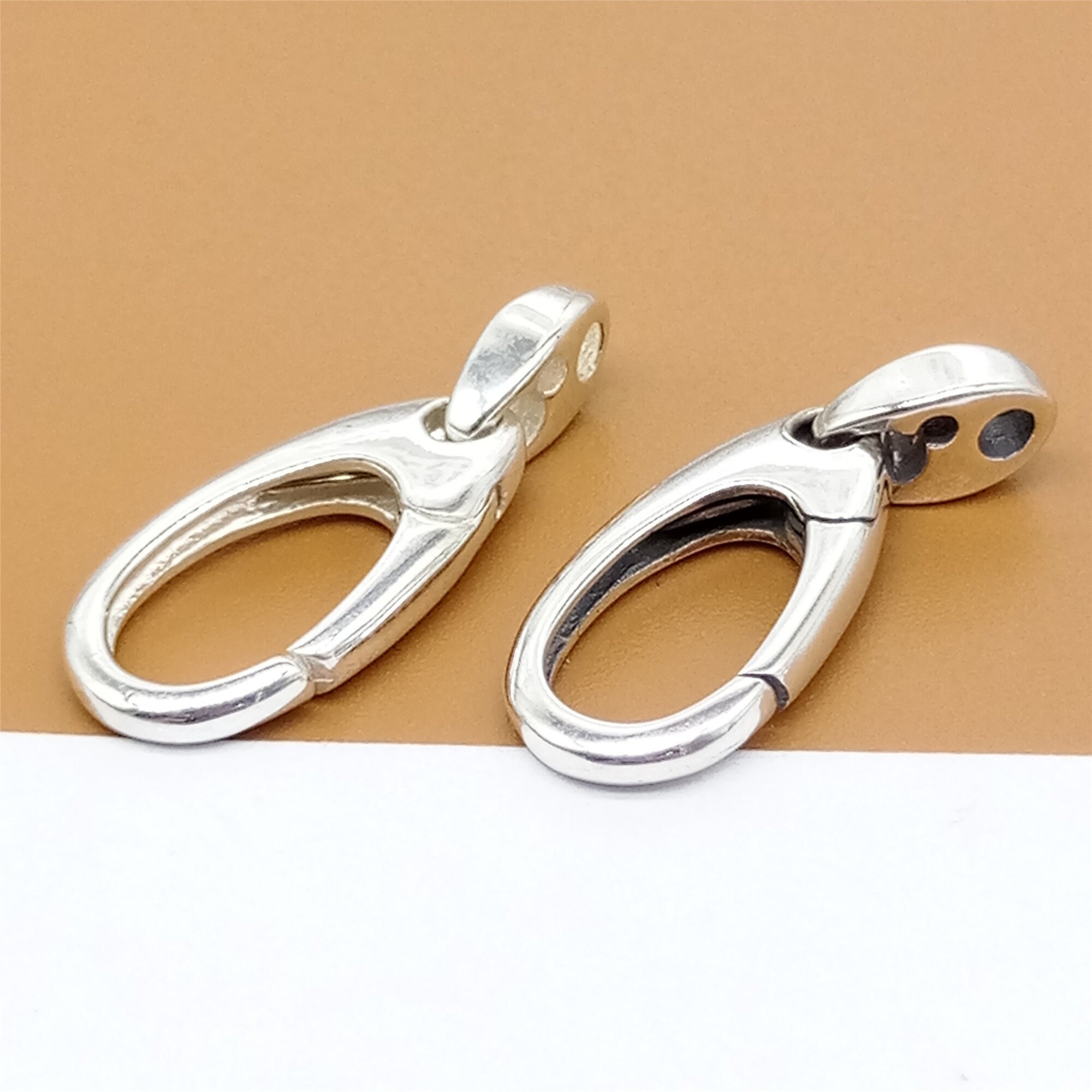 Sterling Silver Oval Push Clasp 925 Silver Hinged Ring Clasp Etsy
