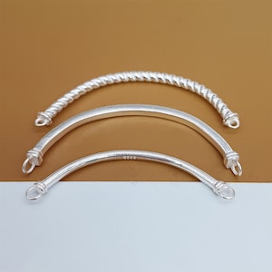 Sterling Silver Curve Tube Connectors, 925 Silver Curve Tube for Bracelet, Bar Connector, Twisted Rope Connector, Square Connector