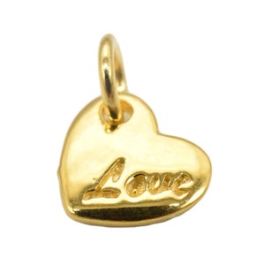 14K Gold Vermeil Style Love Heart Charm, 925 Sterling Silver Heart Charm with Heavy 14K Gold Plated, Valentines Charm, Necklace Charm