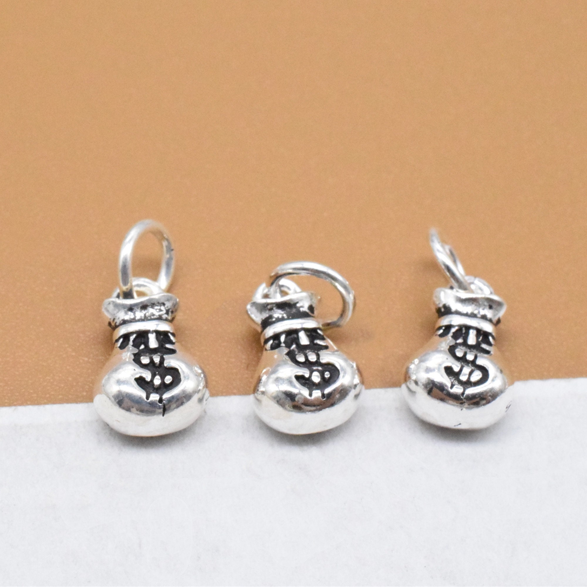 Clearance 3D Cash Bag Charms Money Pouch Charm Coin Purse Charm (6pcs / 6mm x 15mm / Tibetan Silver / 2 Sided) Dollar Wealth Wealthy Charm CHM1775