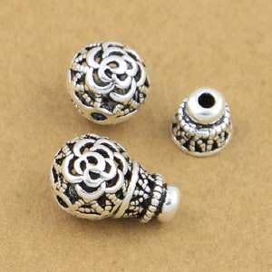Sterling Silver Rose Guru Bead, Sterling Hollow Guru Beads, 925 Silver Flower Guru Bead, Sterling Guru Beads, Mala Bead