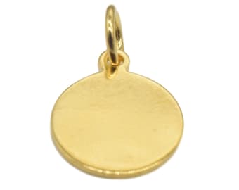Colgante de disco redondo estilo vermeil de oro de 14 quilates, colgante de disco de plata de ley con baño de oro de 14 quilates de una micra, colgante de disco de oro para collar de 8 mm