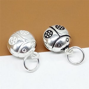 5 Sterling Silver Small Ladybug Bell Charms, 925 Silver Ladybird Bell Charms, Beetle Charms