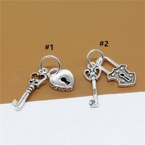 4 Sterling Silver Baby Key and Lock Charms, 925 Silver Lock Key Charms, Key Lock Pendants, Love Heart Lock Charms, Key Charms