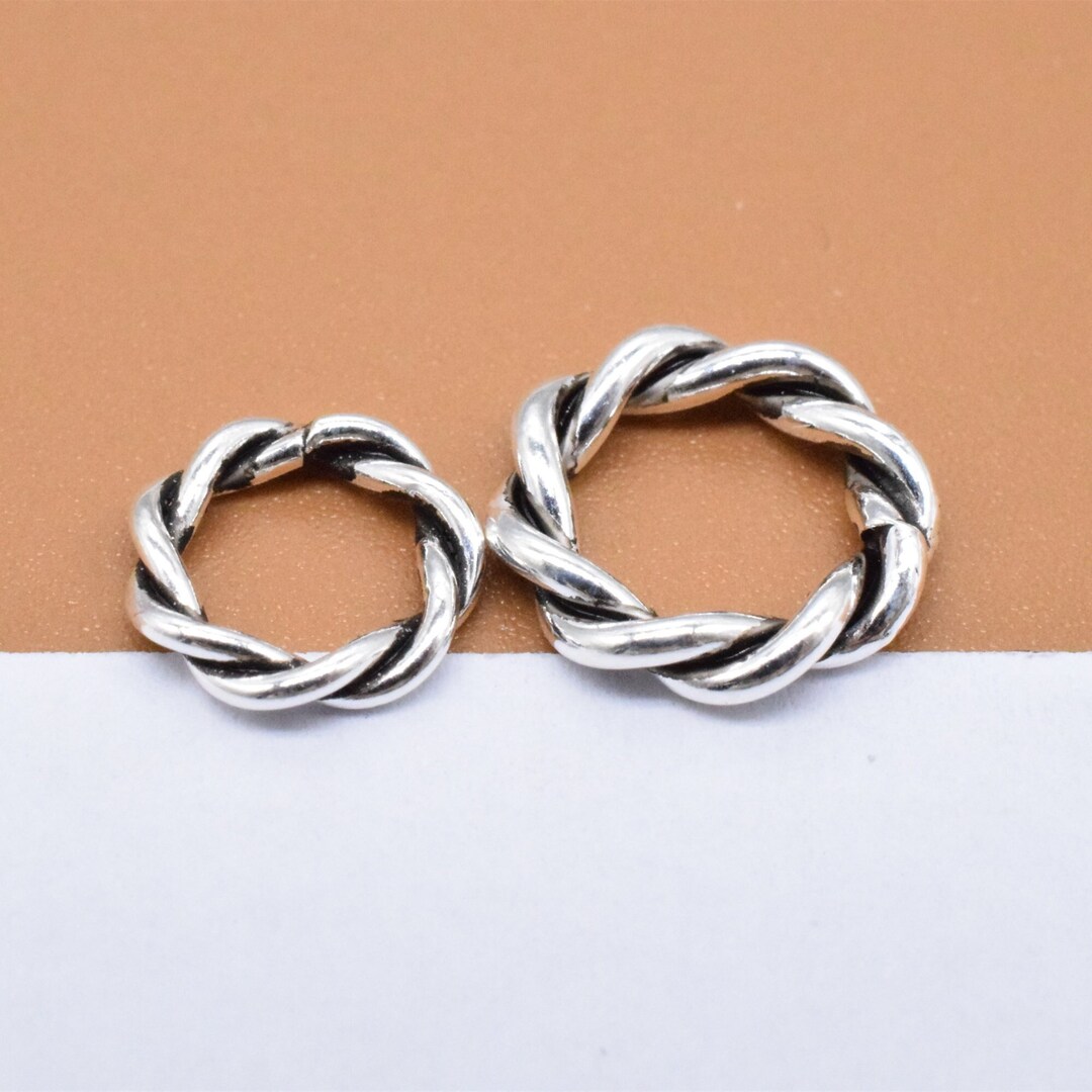 5 Sterling Silver Twisted Closed Jump Rings, 925 Silver Coiled Circle ...