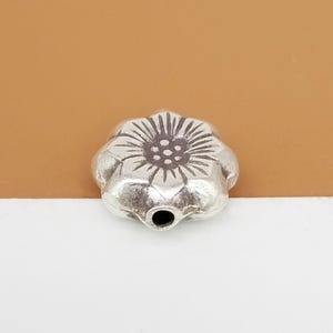 Karen Hill Tribe Silver Daisy Bead 2-Sided, Thai Karen Tribe Silver Flower Bead, Higher Silver Content than 925 Sterling Silver 14mm