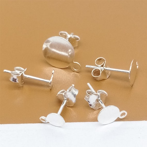 Flat Padded Earring Posts 8mm Sterling Silver (Pair)