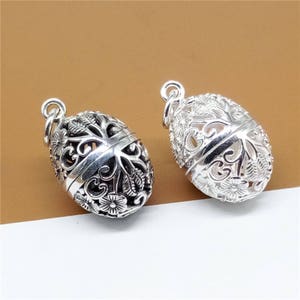 Sterling Silver Prayer Box Charm, 925 Silver Locket, Flower Prayer Box, Egg Prayer Box, Oval Prayer Box, Wish Box, Memory Box