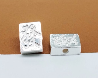 2 cuentas de Mahjong de plata esterlina de doble cara, cuenta de juego chino de plata 925, cuenta de dinero, cuenta de la suerte, cuenta de pulsera, cuenta de collar 發