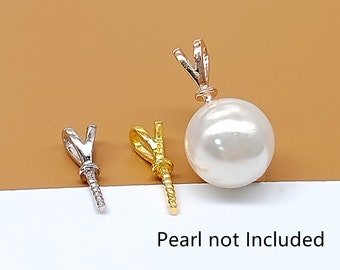 8 Sterling Silver Bail Drops w/ Cup Peg for Half Drilled Pearl Bead, 925 Silver Plain Bail, Gold Plated Pendant Bail, Charm Bail