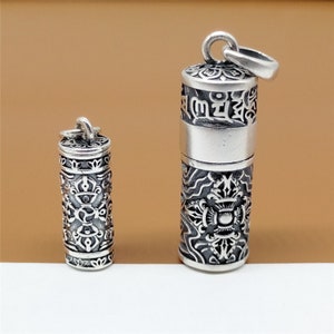 990 Fine Silver Om Locket, Sterling Silver OM Pendant, Prayer Pray Cylinder Locket, 925 Silver Double Dorje Locket, Gau Box