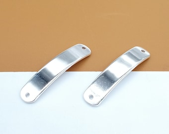 Sterling Silver Curve Bar Connector Charm, 925 Silver Bar Charm, Plain Bar Connector, Shiny Bar Connector for Bracelet, Jewelry Findings