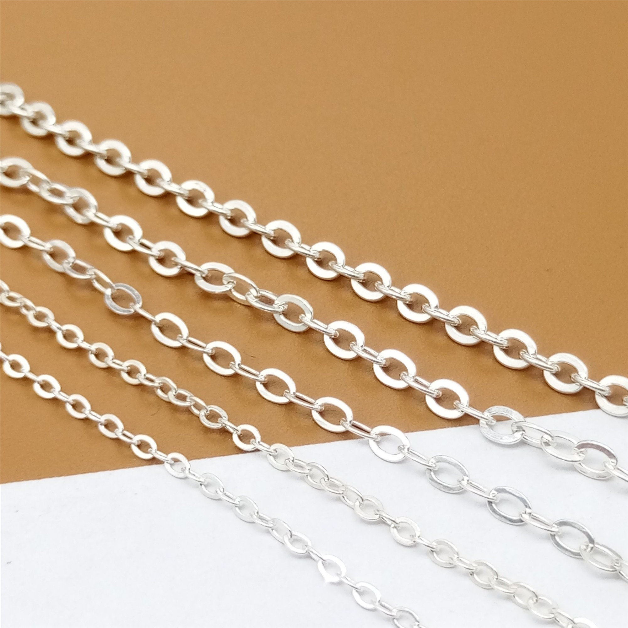 Sterling Silver Flat Cable Chain Bulk Hammered Cable Chain Etsy Australia