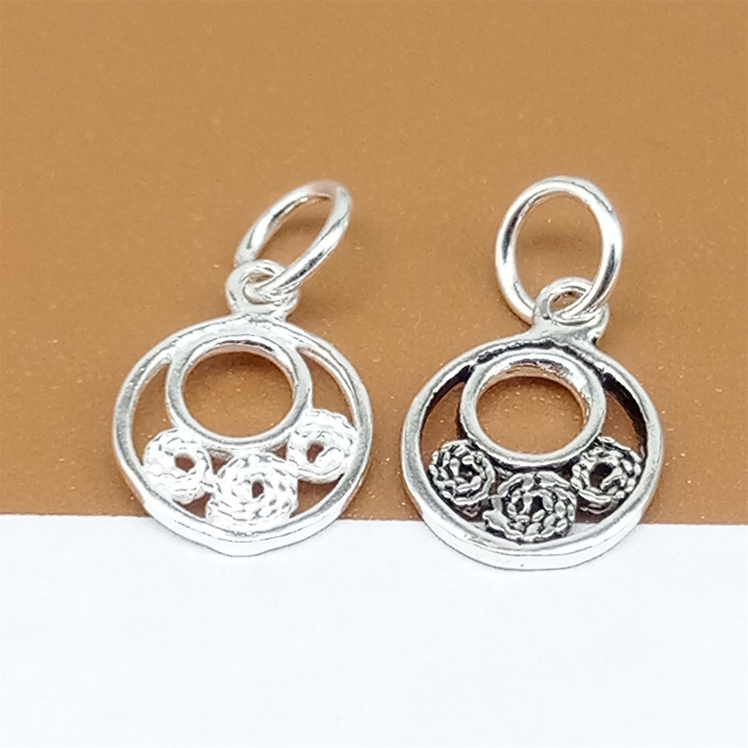 15 Sterling Silver Spiral Charms 2sided, 925 Silver Oxidized Circle