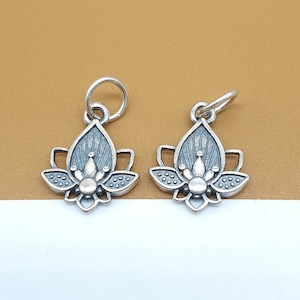 4 Sterling Silver Lotus Charms 2-sided, 925 Silver Lotus Charm, Lotus Flower Charm, Buddhism Charm, Bracelet Charm, Necklace Charm