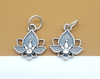 Ciondolo In Argento 925 A Forma Di Loto Con Chiusura A Moschettone - Per Bracciali E Collane - 5