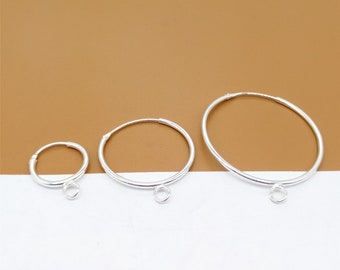4prs Sterling Silver Earring Hoop w/ Open Jump Ring, Endless Hoop Earring Component, 925 Silver Hoop Earring, Ear Hoop, Huggie Earrings
