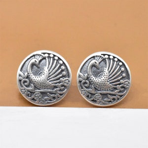 5 Sterling Silver Peacock Button Clasps, 925 Silver Peacock Clasps, Flower Peacock Button Clasp, Flower Clasp, Clothes Round Button 10mm