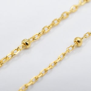 Gold Plated Satellite Unfinished Chain over Sterling Silver , 925 Silver Satellite Charm with Gold Plated, Cable Chain with Beads 3.28ft 1m