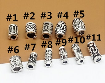 2 Sterling Silver Small Tube Beads, Patterned Beads, 925 Silver Tube Beads for Bracelet Necklace