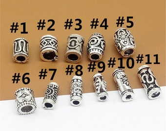 5 Sterling Silver Small Tube Beads, Patterned Beads, 925 Silver Tube Beads for Bracelet Necklace