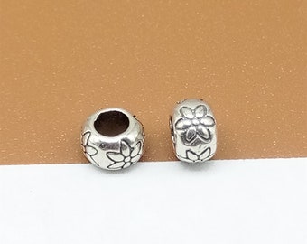 5 Sterling Silver Flower Pony Beads, 925 Silver Six Petals Flower Bead, Flower Spacer, Floral Bead, Bracelet Bead, Necklace Bead 5mm